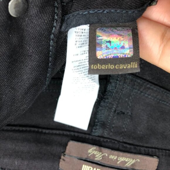 Roberto Cavalli Black Distressed Fringe Skinny Jeans w/ Frayed Trim detail - Picture 13 of 16